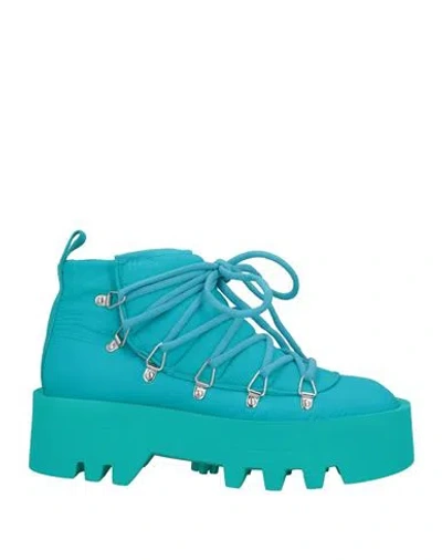 Jw Anderson Woman Ankle Boots Turquoise Size 10 Textile Fibers In Blue