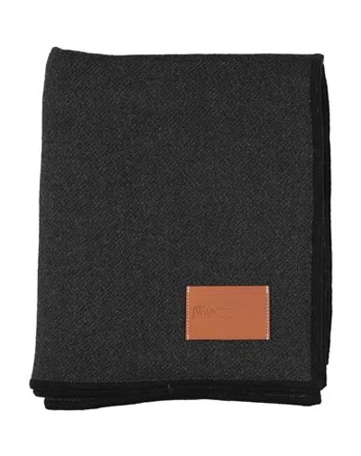 Jw Anderson Woman Blanket Or Cover Black Size - Wool, Nylon, Cow Leather In Gray
