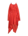 Jw Anderson Woman Long Dress Tomato Red Size 6 Cotton In Tomato Red