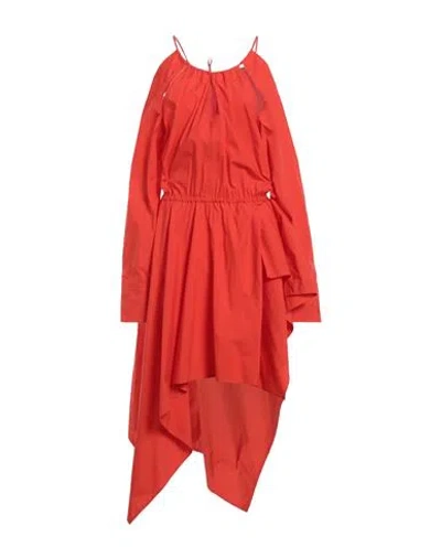 Jw Anderson Woman Long Dress Tomato Red Size 6 Cotton
