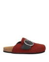Jw Anderson Woman Mules & Clogs Rust Size 8 Leather, Textile Fibers In Red