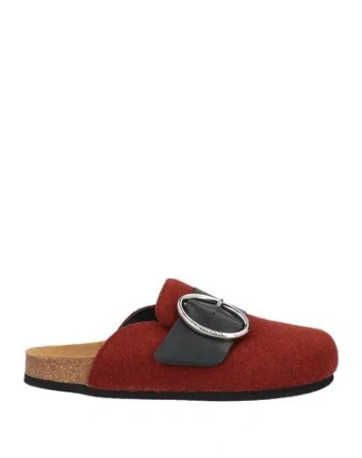 Jw Anderson Woman Mules & Clogs Rust Size 8 Leather, Textile Fibers In Red