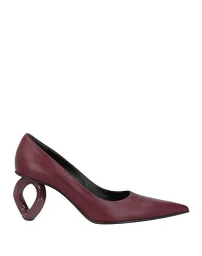 Jw Anderson Woman Pumps Burgundy Size 11 Lambskin In Red