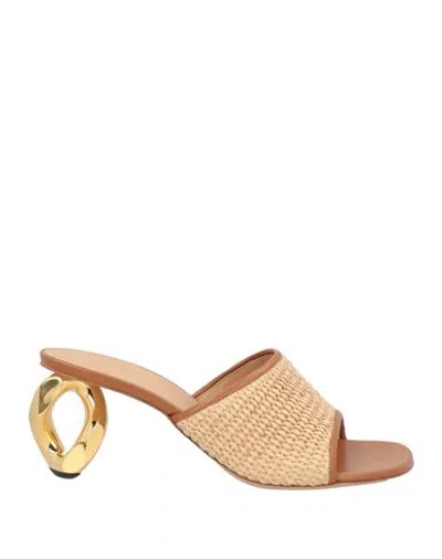 JW ANDERSON JW ANDERSON WOMAN SANDALS BEIGE SIZE 11 LEATHER, TEXTILE FIBERS