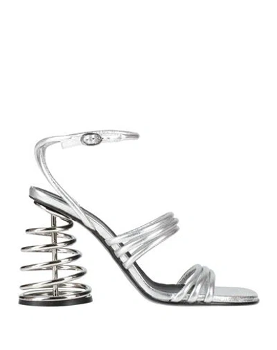 Jw Anderson Woman Sandals Silver Size 8 Leather