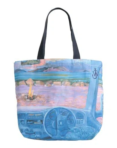Jw Anderson Woman Shoulder Bag Azure Size - Cotton, Cow Leather In Blue