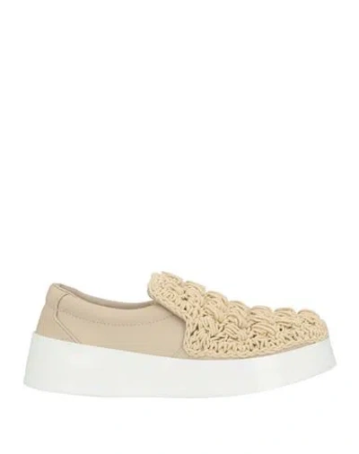 Jw Anderson Woman Sneakers Sand Size 8 Leather, Textile Fibers In Gold