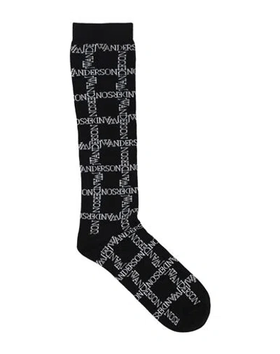 Jw Anderson Intarsia-knit Logo Socks In Black
