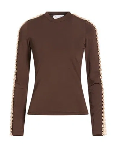 Jw Anderson Woman T-shirt Dark Brown Size Xs Polyamide, Polyester, Elastane