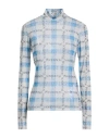 Jw Anderson Checkered Turtleneck Top With High Collar In Blue