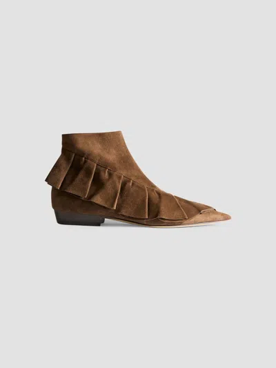 Jw Anderson Ruffled Suede Ankle Boots In Brown