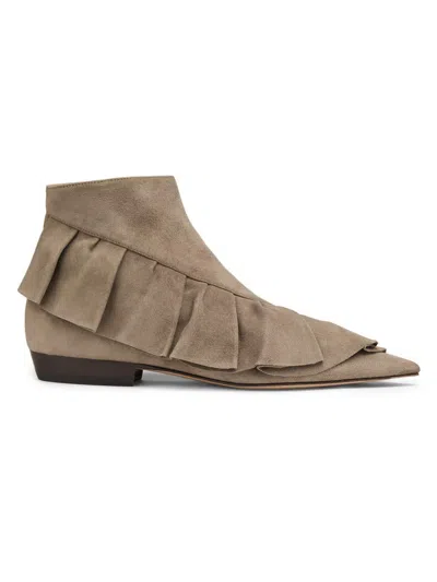 Jw Anderson Ruffled Suede Ankle Boots In Brown