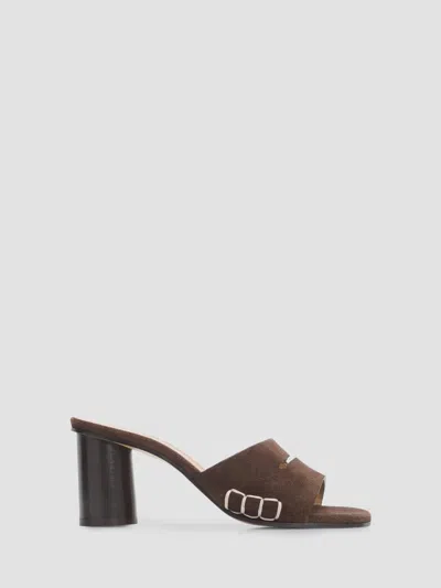 Jw Anderson Loafer Whipstitched Suede Mules In Brown