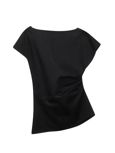 Jw Anderson Women Black Cotton Twill Asymmetric Top With Lace Insert