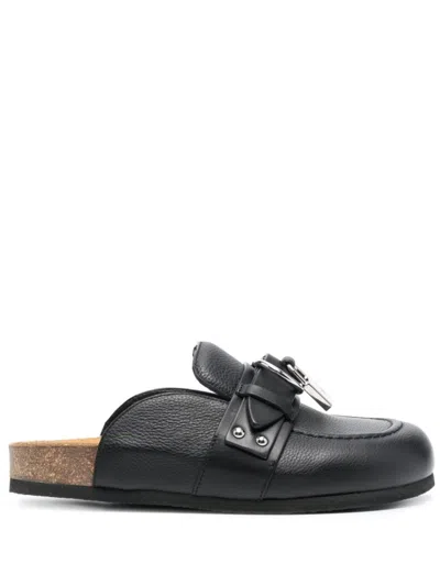 Jw Anderson Black Leather Mules In Multi