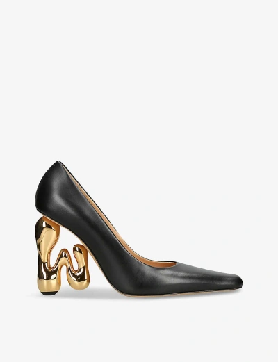 Jw Anderson Bubble Pointed-toe Leather Heeled Courts In Blk/other