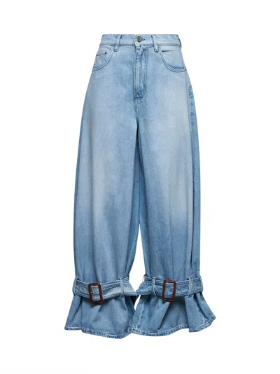 JW ANDERSON JW ANDERSON WOMEN BLUE DENIM BUCKLED CUFF JEANS