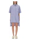 Jw Anderson J. W. Anderson Patchwork Cotton Shirt Dress With Asymmetric Hem In Blue