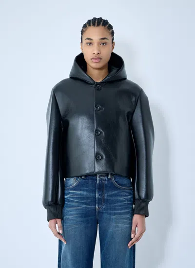 Jw Anderson Crop Leather Hooded Jacket In Black