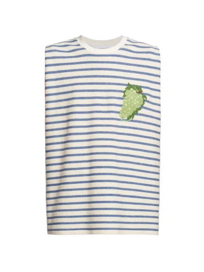 Jw Anderson Women's Embroidered Stripe Cotton Terry T-shirt In Natural Blue