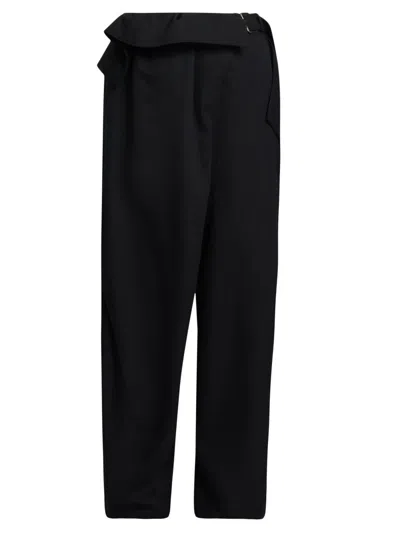 Jw Anderson Women's Fold-over Buckle Wool Trousers In Black