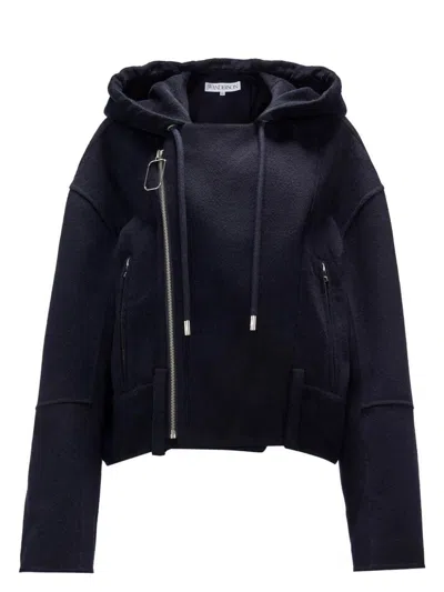 JW ANDERSON WOMEN'S HOODED BIKER JACKET DOUBLE FACE