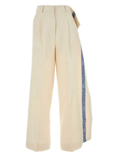 JW ANDERSON WOMEN'S IVORY COTTON BLEND WIDE-LEG PANT