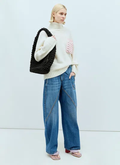 Jw Anderson Women Large Popcorn Basket Shoulder Bag In Black