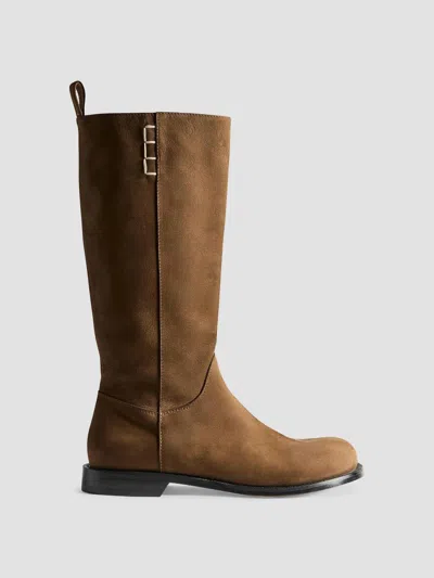 Jw Anderson Women's Loafer Nubuck Knee-high Boots In Brown