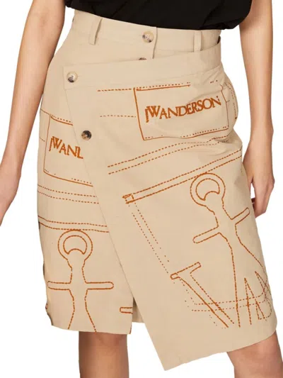 Jw Anderson Women's Logo Asymmetric Skirt In Brown