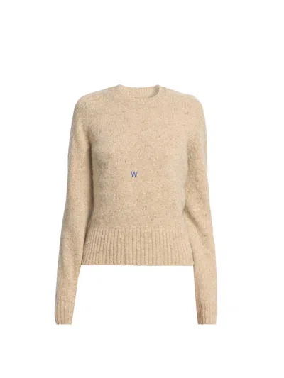 Jw Anderson Women's Logo Embroidered Wool-mohair Sweater In Brown