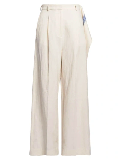 Jw Anderson Women's Logo-paneled Wool Blend Wide-leg Pants In Cream