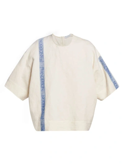 Jw Anderson Women's Logo Tape Cotton-linen Boxy T-shirt In Cream