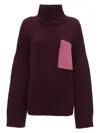 Jw Anderson Contrast-pocket Ribbed-knit Jumper In Pink & Purple