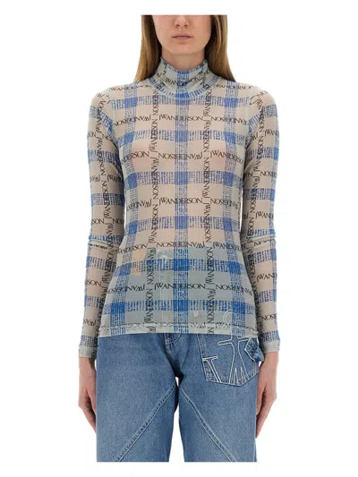 JW ANDERSON WOMEN'S SEMITRANSPARENT TOP WITH ALLOVER LOGO | SIZE LARGE | JO0224 COLOR PG1721800