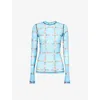 JW ANDERSON JW ANDERSON WOMENS SKY BLUE BRAND-MOTIF STRETCH-RECYCLED POLYESTER TOP