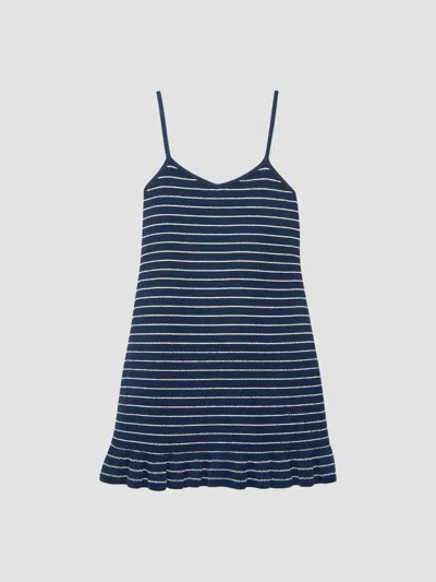 Jw Anderson Logo-embroidered Striped Terry Mini Dress In Blue