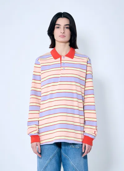 Jw Anderson Women Striped Polo Shirt With Contrast Trims In Multi