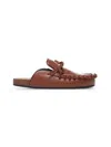 Jw Anderson Leather Slippers With Ruffle Trim And Bow In Brown
