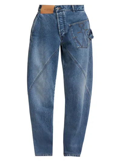 Jw Anderson Women's Twisted Barrel-leg Jeans In Blue
