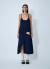 Jw Anderson Navy Twisted Workwear Denim Midi Dress In Blue