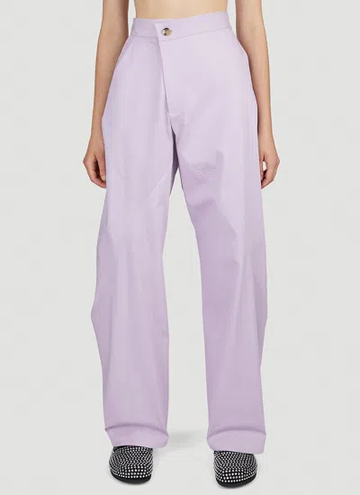 Jw Anderson Asymmetric Stretch-cotton Trousers In Lilla