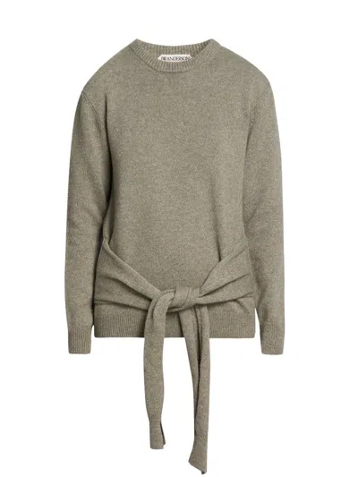 Jw Anderson Tie-detailed Knitted Sweater In Green