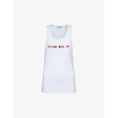 JW ANDERSON JW ANDERSON WOMEN'S WHITE BRAND-EMBROIDERED SCOOP-NECK STRETCH-COTTON TOP