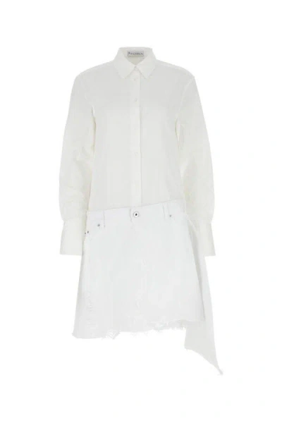 JW ANDERSON JW ANDERSON WOMEN WHITE POPLIN AND DENIM DRESS