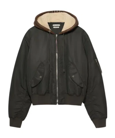 Jw Anderson Womens Hooded Bomber Jacket In Dark Khaki In Green