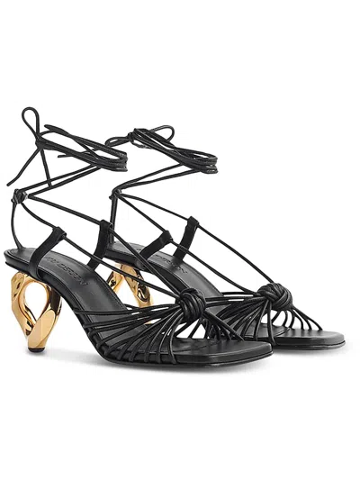 Jw Anderson Women's Chain 95mm Sculptural Heel Leather Strappy Sandals In Black