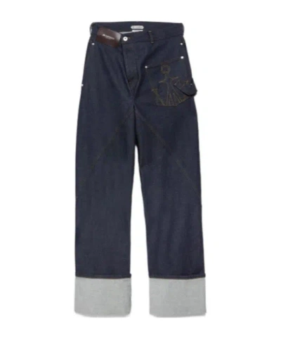 Jw Anderson Womens Twisted Turn-up Workwear Denim Jeans In Indigo In Blue
