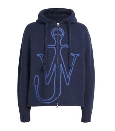 Jw Anderson Wool Anchor Hoodie In Blue