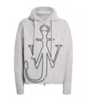 Jw Anderson Mens Light Grey Melange Anchor Zip-up Knitted Wool Hoody Xl In Gray